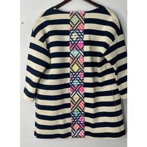 Anthropologie Vilagallo Navy Cream Striped Jacket Embroidered Sz. 40